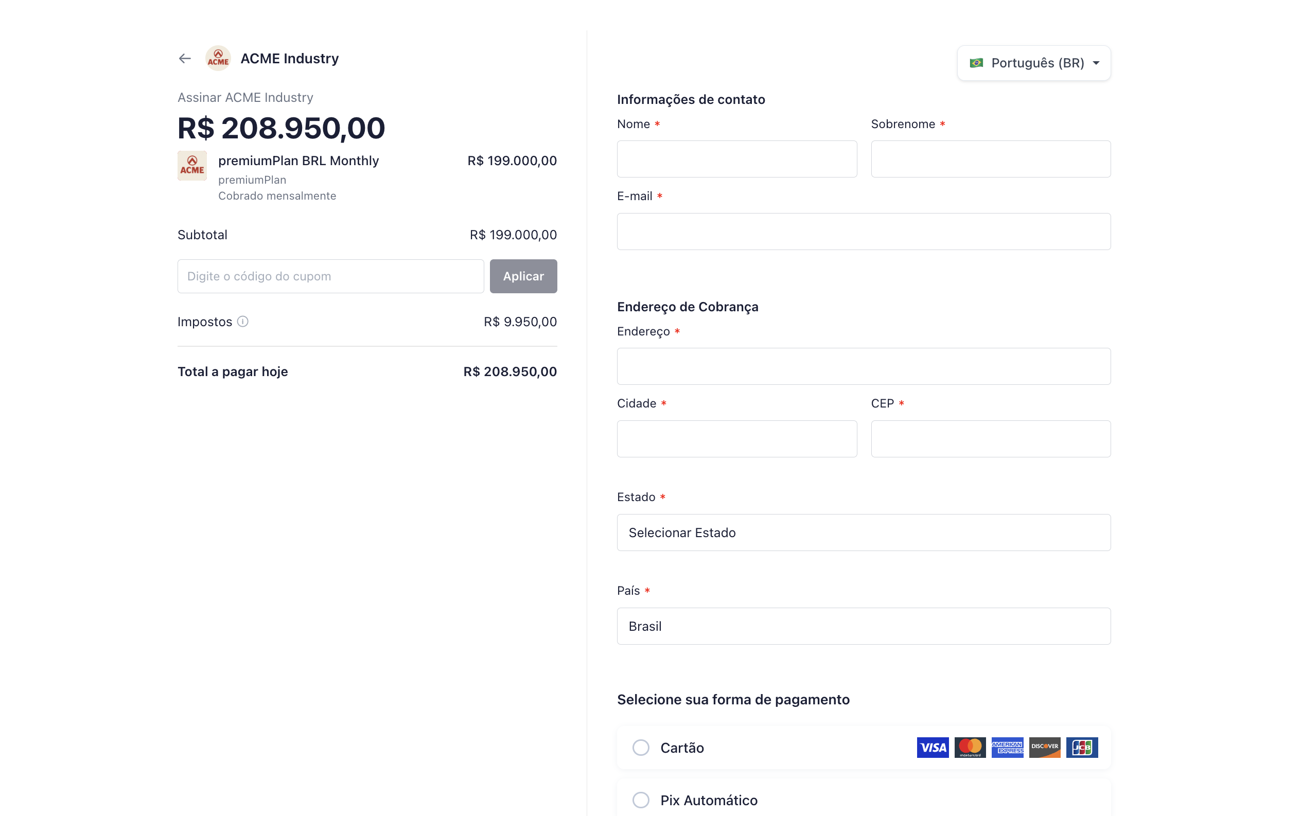 Altruon hosted checkout page with subscription plan selection